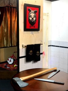 An angle view of The Shining exhibit scenery at The Mystic Museum