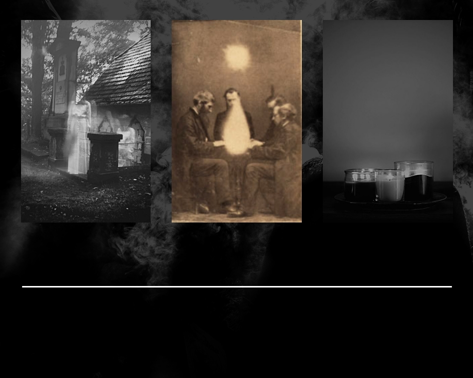 Middle image is of a séance conducted by medium John Beattie in Bristol, England in 1872