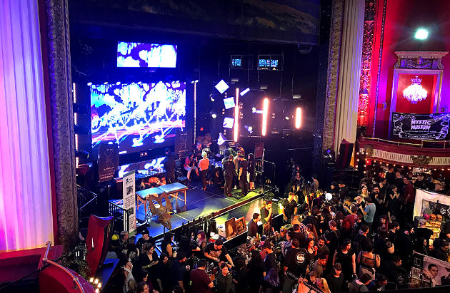 A view of the stage inside the Globe Theatre