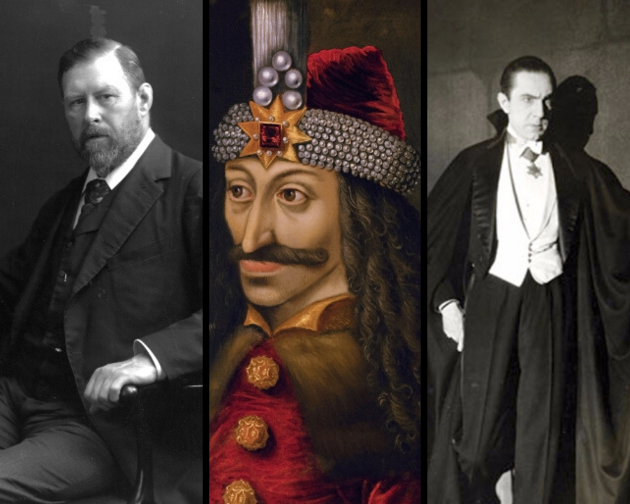 From left to right: Bram Stoker, Vlad Tepes and Bela Lugosi as Dracula