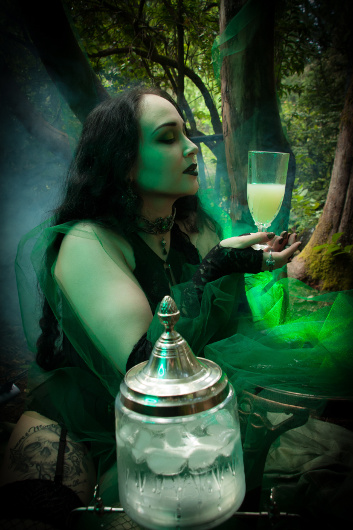 Adrienne LaVey in “Green Goddess” absinthe photoshoot (Photo credit: Prismscope Photography)
