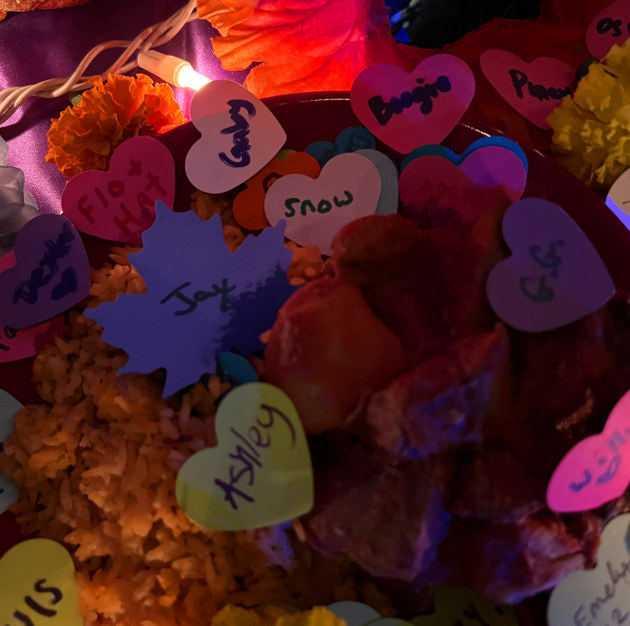 I added my fur baby's name, Snow, to this Dia de los Muertos altar