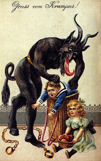 Early 20th century greeting card saying, "Greeting from Krampus" (Public Domain image)