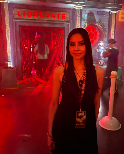 Vamp Jenn inside Midsummer Scream's Hall of Shadows