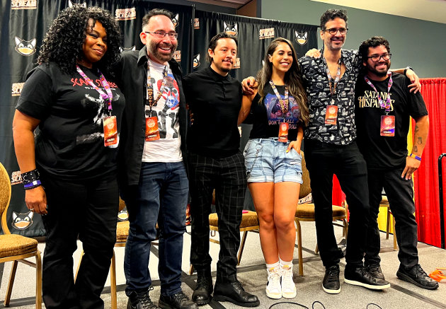 Satanic Hispanics: Unveiled Panel featuring (from left to right) Ivotres Littles, Mike Mendez, Efren Ramirez, Gigi Saul Guerrero, Alejandro Brugues and Matthew Torres