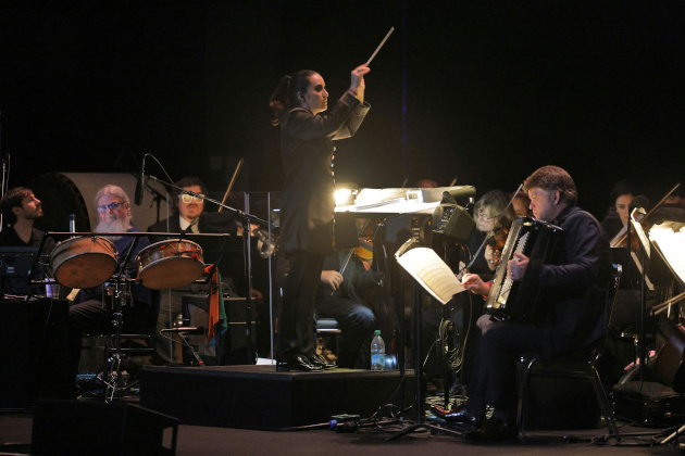 Lina González-Granados (LA Opera's Resident Conductor) conducting "Spanish Dracula" at the United Theater on Broadway. (Photo: Cory Weaver)