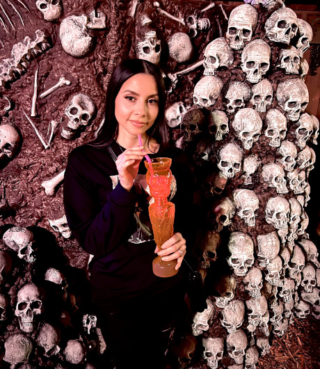 Vamp Jenn enjoying a mocktail