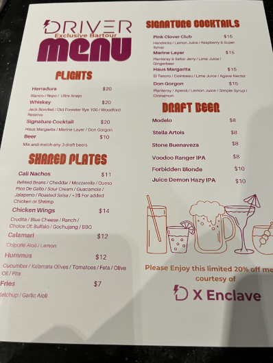 Special Driver and Enclave menu