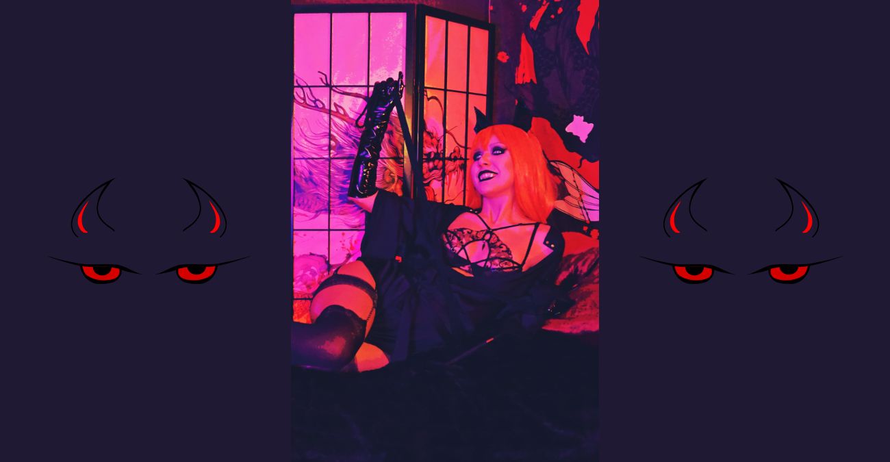 Horror hostess Melanie Ramos as Melevill, the shadow demon