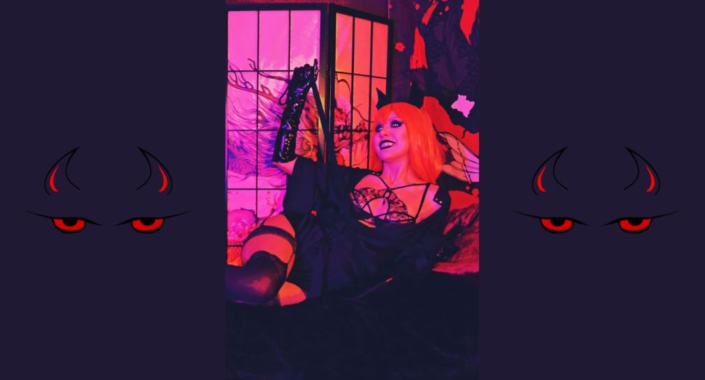 Horror hostess Melanie Ramos as Melevill, the shadow demon