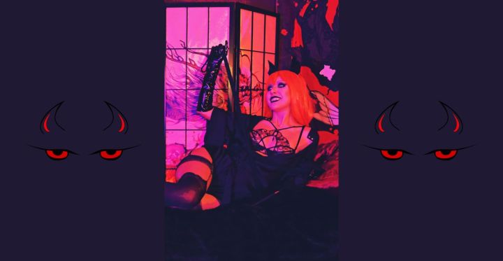 Horror hostess Melanie Ramos as Melevill, the shadow demon