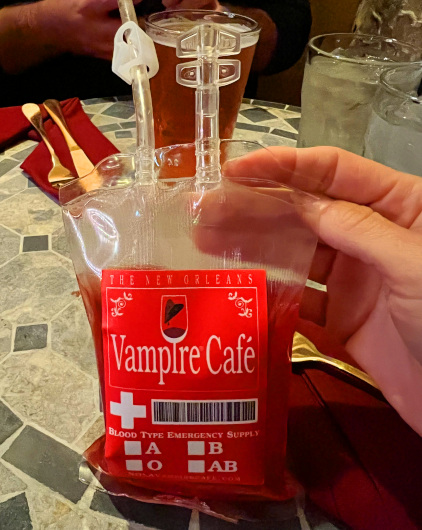 The alcohol-free Blood Bag Cocktail at the New Orleans Vampire Cafe