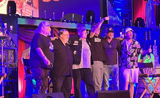 30th anniversary Scream presentation at Midsummer Scream (From left to right: Joseph Whipp, Roger L. Jackson, Lee Waddell, Matthew Lillard, Skeet Ulrich, and Jaime Kennedy)