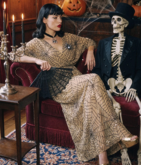 Smak Parlour Nude Spiderweb Sequin Faux Wrap Diane Maxi Dress (Photo credit: Unique Vintage)
