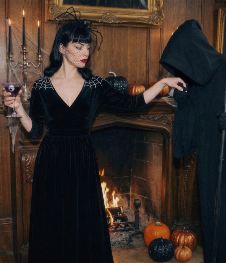 Unique Vintage Black Velvet & Rhinestone Batwing Norma Maxi Dress (Photo credit: Unique Vintage)