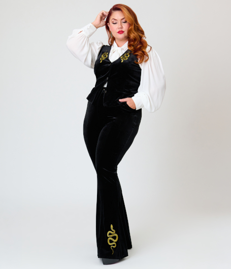 Unique Vintage Black Velvet Gold Snake Embroidered Flare Pants (Photo credit: Unique Vintage)